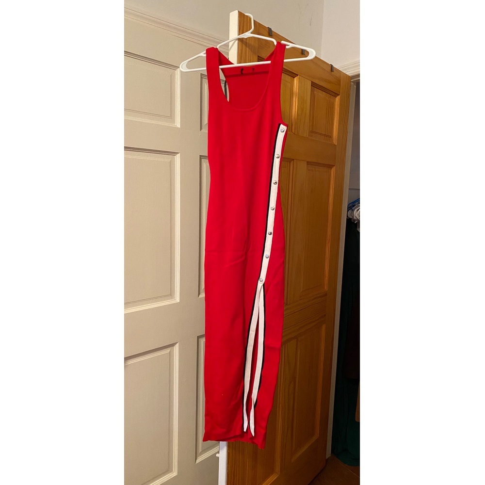 Red white and black maxi dress